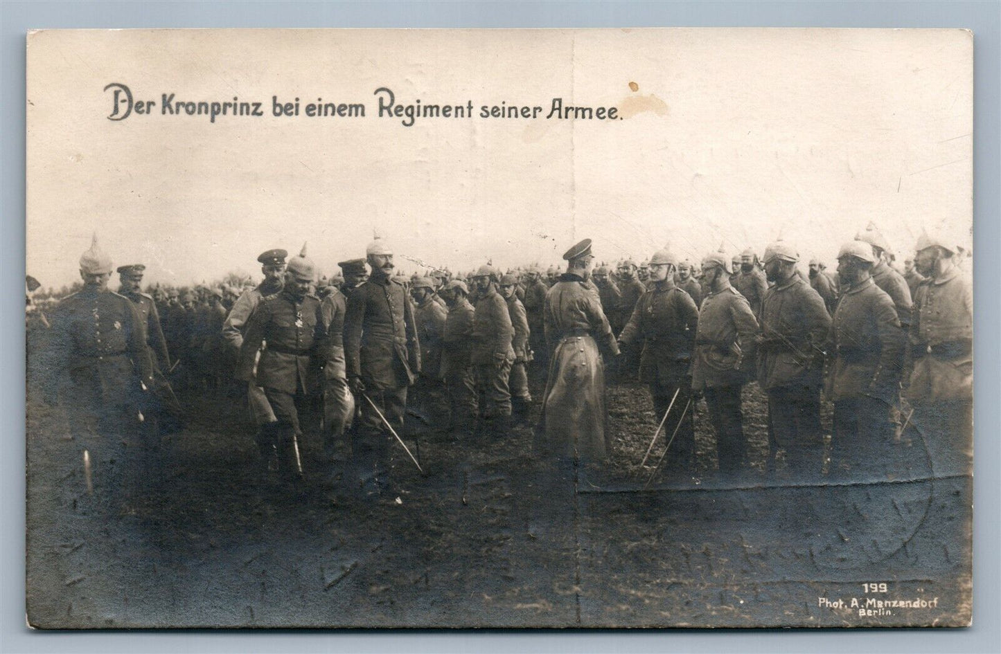 GERMAN KRONPRINZ INSPECTING ARMY UNITS ANTIQUE REAL PHOTO POSTCARD RPPC