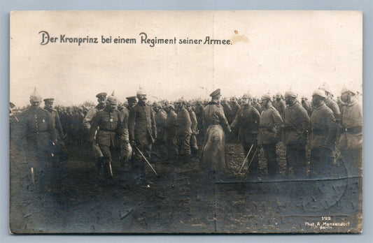 GERMAN KRONPRINZ INSPECTING ARMY UNITS ANTIQUE REAL PHOTO POSTCARD RPPC