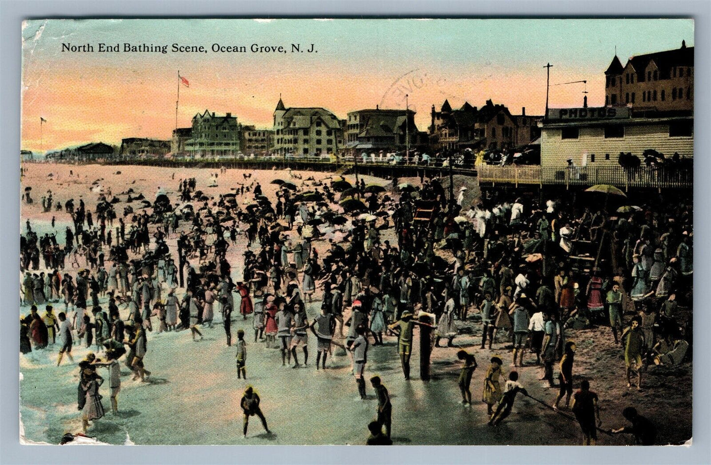 OCEAN GROVE NJ NORTH END BATHING SCENE ANTIQUE POSTCARD