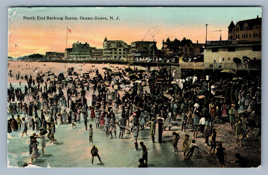 OCEAN GROVE NJ NORTH END BATHING SCENE ANTIQUE POSTCARD