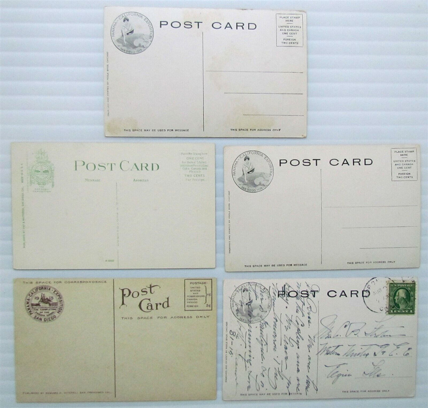 PANAMA CALIFORNIA EXPOSITION 1914 LOT of 5 ANTIQUE POSTCARDS