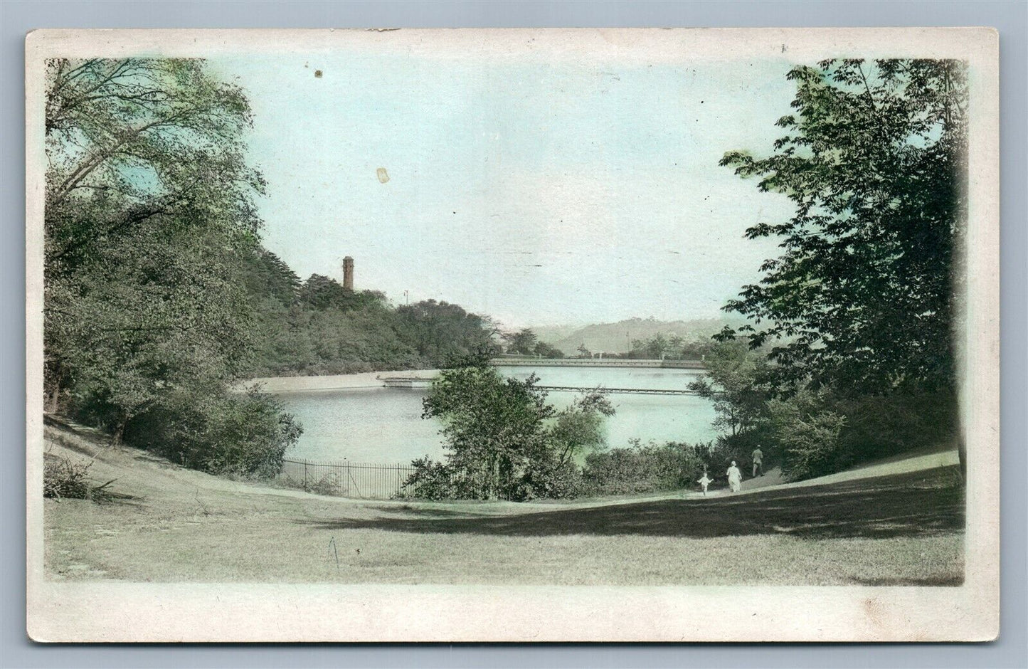 CINCINNATI OH EDEN PARK RESERVOIR HAND COLORED ANTIQUE REAL PHOTO POSTCARD RPPC