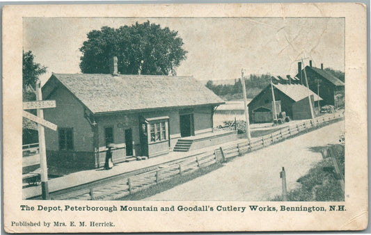 BENNINGTON NH RAILROAD STATION PETERBOROUGH MTN CUTLERY WORKS ANTIQUE POSTCARD