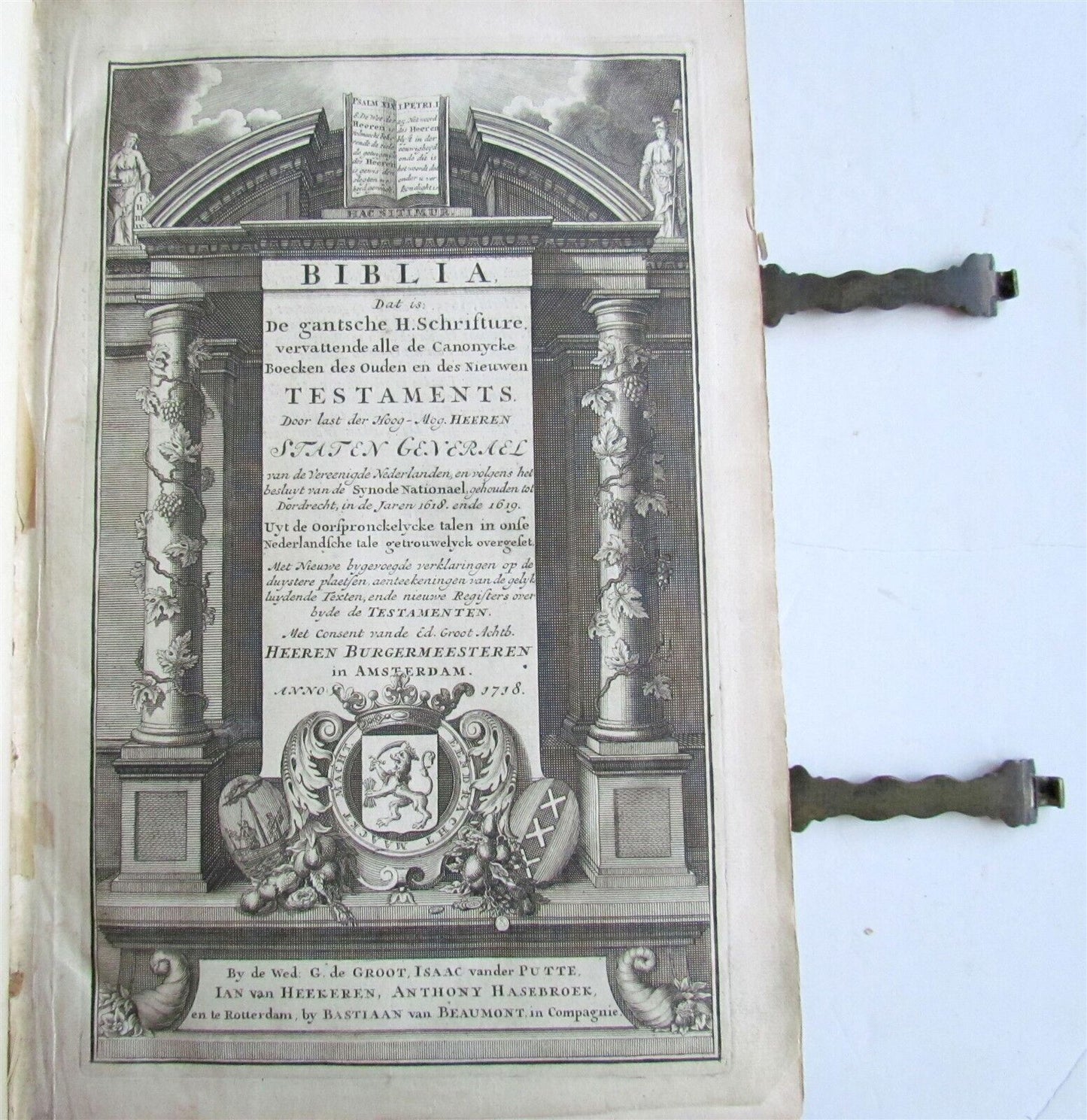 1738 BIBLE in DUTCH ILLUSTRATED w/ MAPS antique MASSIVE FOLIO BIBLIA