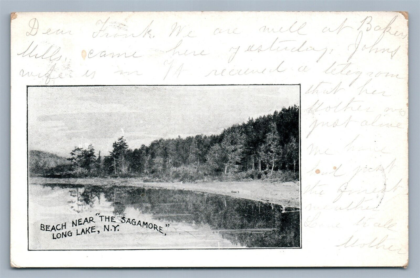 LONG LAKE NY BEACH NEAR THE SAGAMORE ANTIQUE POSTCARD