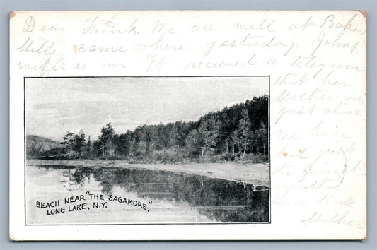 LONG LAKE NY BEACH NEAR THE SAGAMORE ANTIQUE POSTCARD