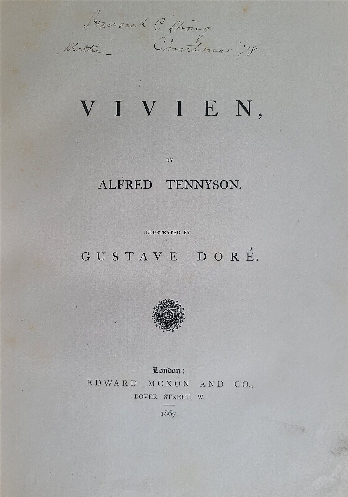 1867 GUSTAVE DORE ILLUSTRATED VIVIEN by ALFRED TENNYSON antique FOLIO poetry