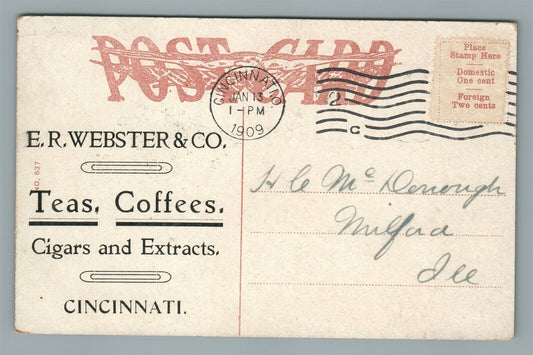 CINCINNATI OH TEA COFFEEE CIGARS WEBSTER & CO. ADVERTISING ANTIQUE POSTCARD