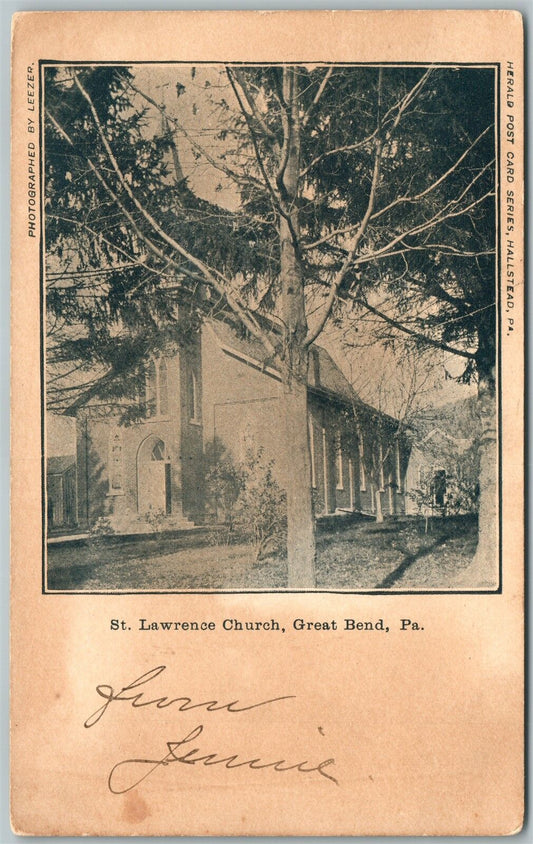 GREAT BEND PA ST.LAWRENCE CHURCH 1907 UNDIVIDED ANTIQUE POSTCARD