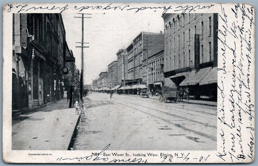ELMIRA NY EAST WATER STREET 1906 UNDIVIED ANTIQUE POSTCARD