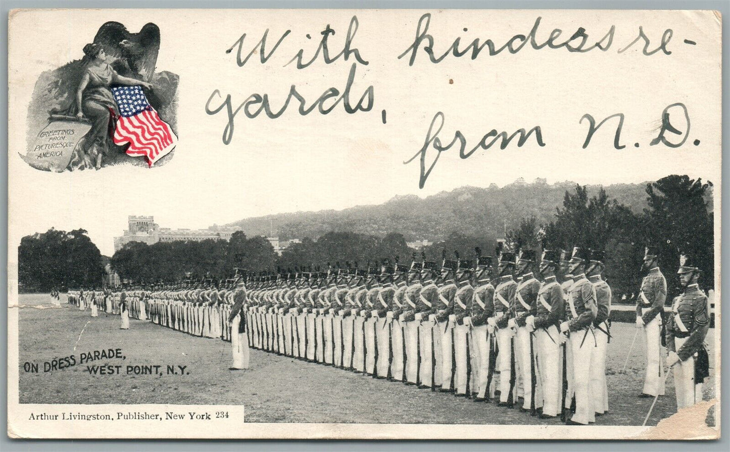 WEST POINT NY DRESS PARADE ANTIQUE POSTCARD by ARTHUR LIVINGSTON
