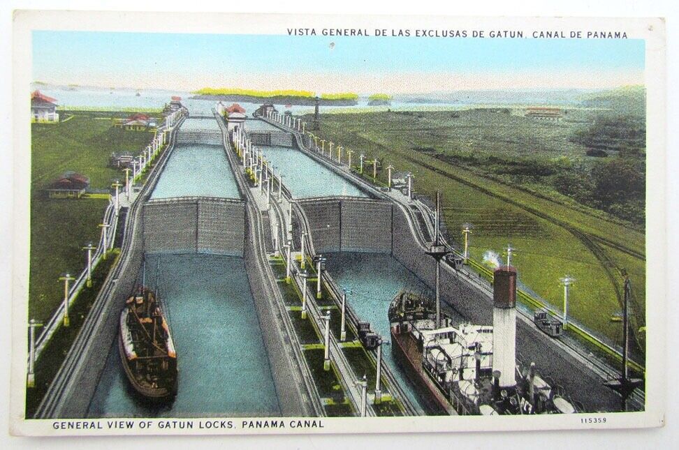 VINTAGE POSTCARD - GATUN LOCKS PANAMA CANAL