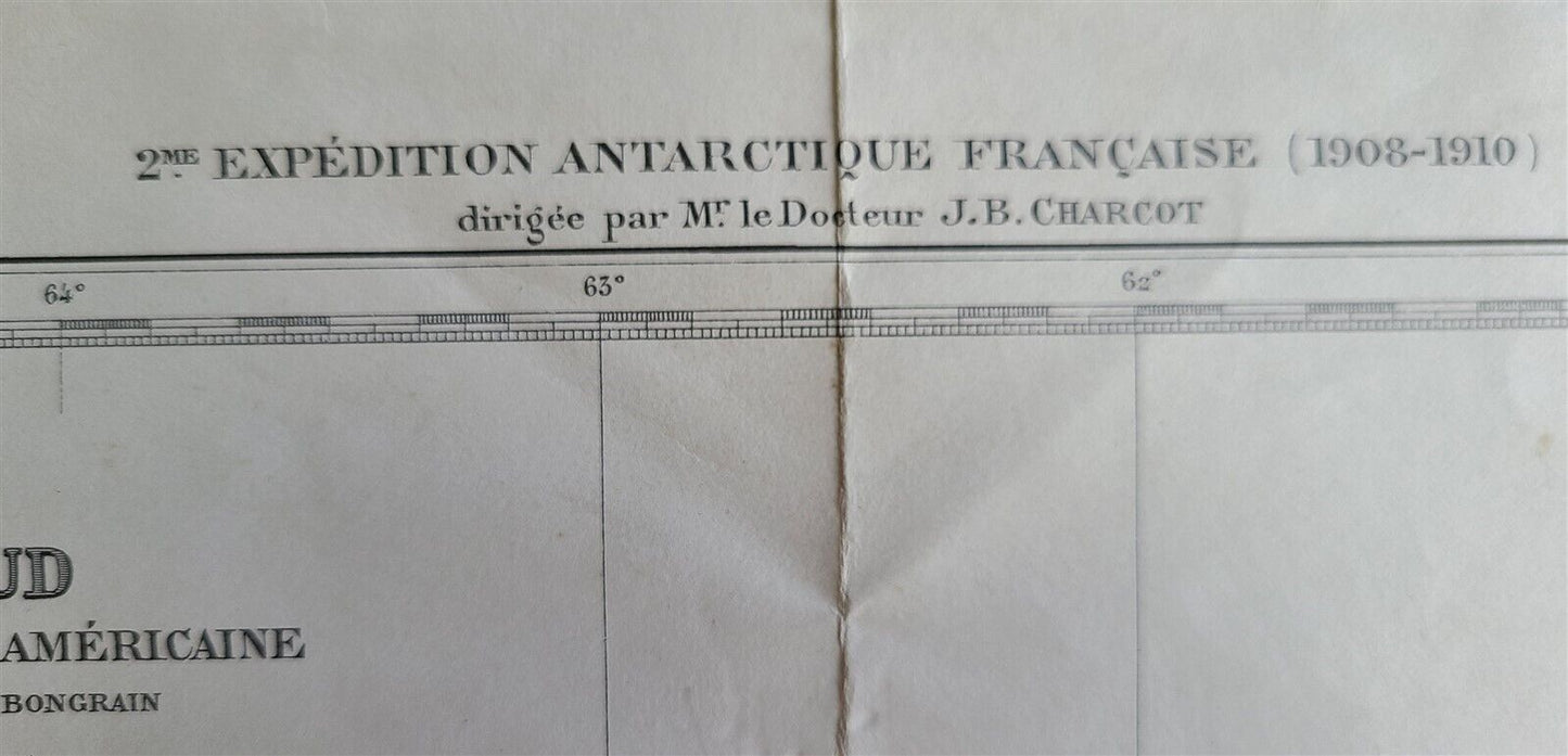 1925 MAP of EXPEDITION ANTARCTIQUE FRANCAISE SHETLANDS DE SUD antique