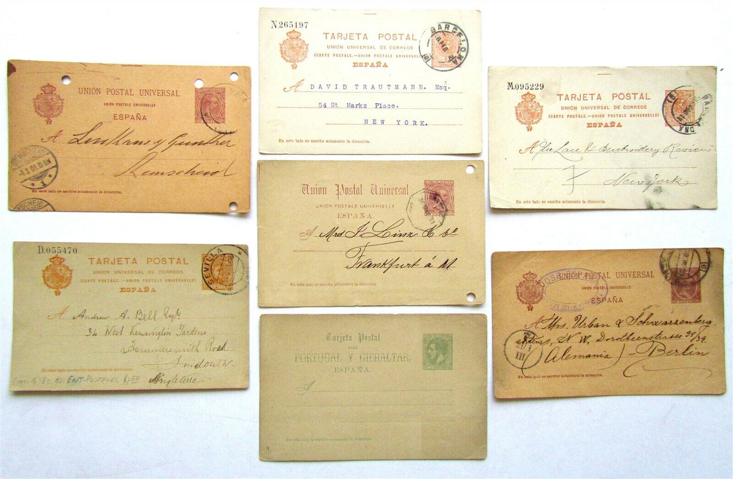 SPAIN PORTUGAL GIBRALTAR lot of 7 ANTIQUE POSTCARDS STATIONERY CARDS