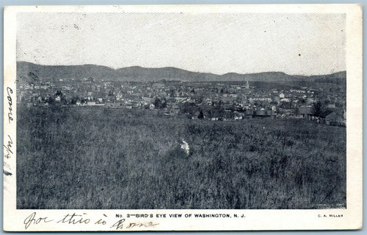 WASHINGTON NJ BIRD'S EYE VIEW ANTIQUE POSTCARD