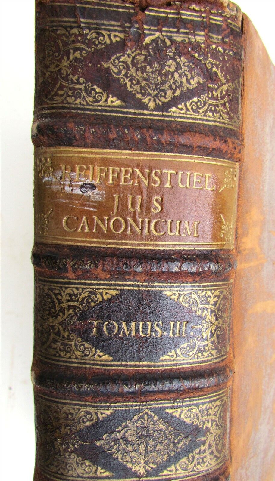 1745 JUS CANONICUM UNIVERSUM LEATHER BINDING FOILO ANAGLETO REIFFENSTUEL ANTIQUE