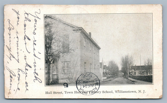 WILLIAMSTOWN NJ HALL STREET TOWN HALL & SCHOOL ANTIQUE POSTCARD