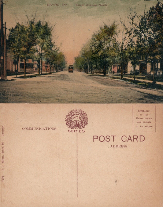 SAYRE PA ELMER AVENUE NORTH ANTIQUE POSTCARD trolley