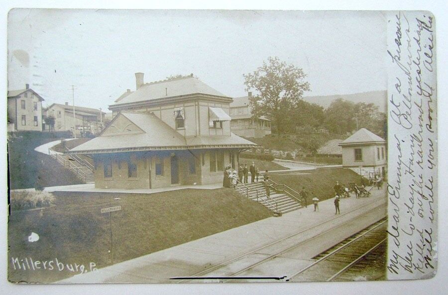 MILLERSBURG PA ANTIQUE REAL PHOTO POSTCARD TRAIN STATION railroad railway RPPC