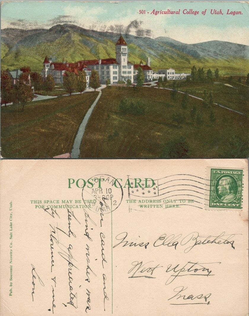 AGRICULTURAL COLLEGE UTAH STATE UNIVERSITY LOGAN UTAH ANTIQUE 1912 POSTCARD