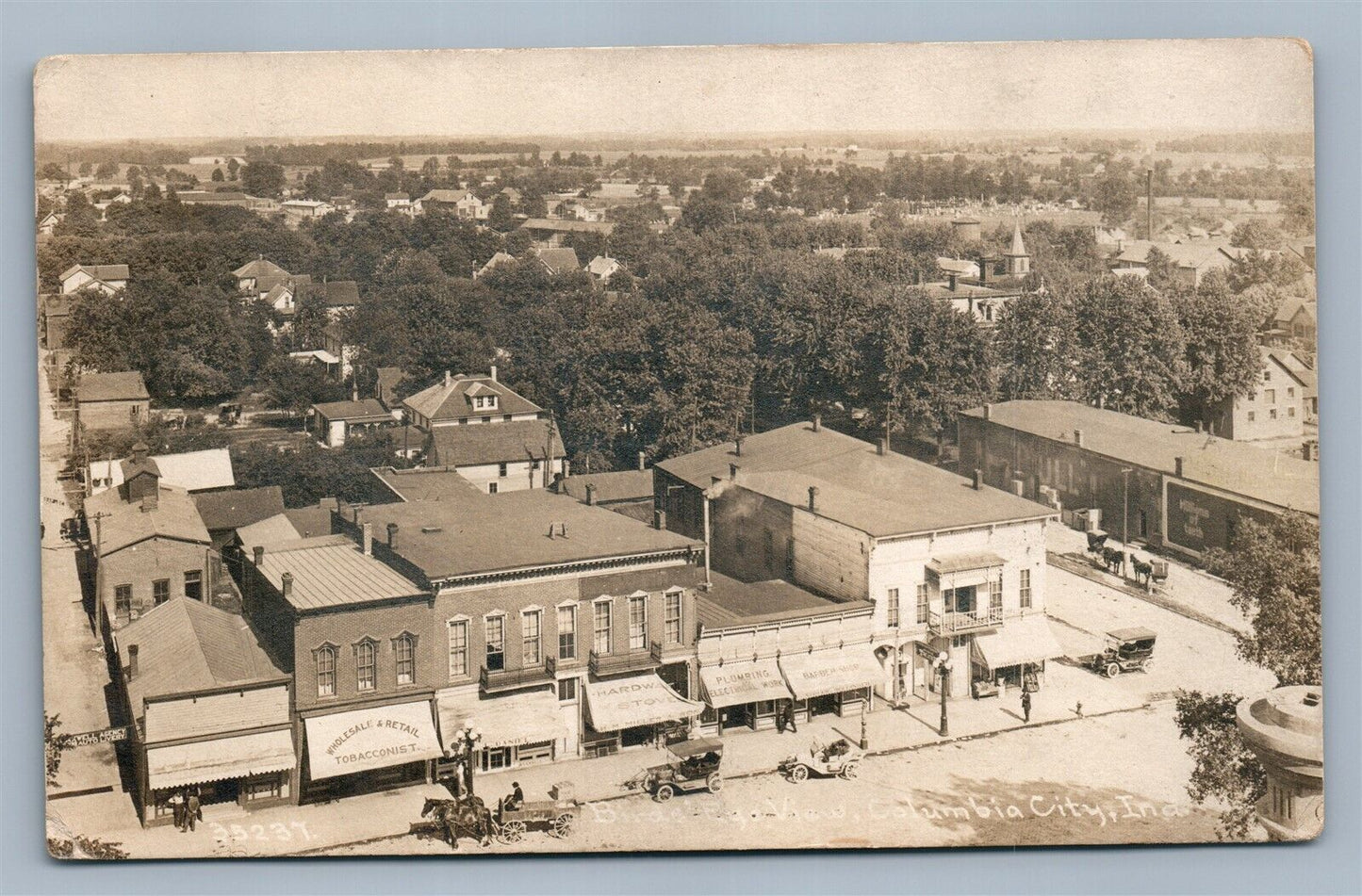 COLUMBIA CITY IND BIRDS EYE STREET VIEW SIGNS ANTIQUE REAL PHOTO POSTCARD RPPC