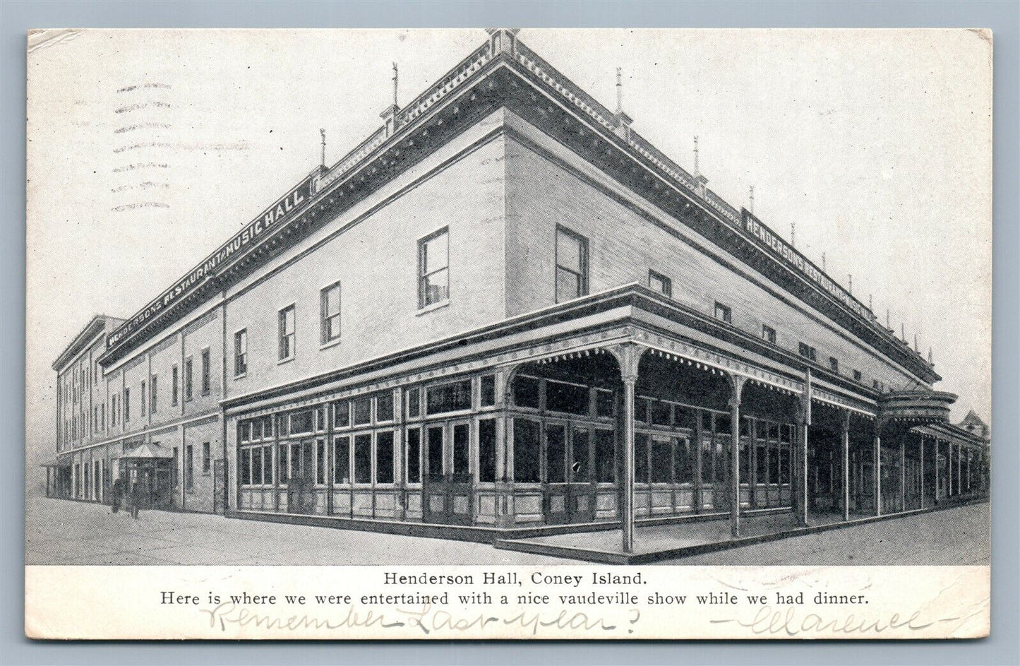 BROOKLYN NY CONEY ISLAND HENDERSON HALL ANTIQUE POSTCARD