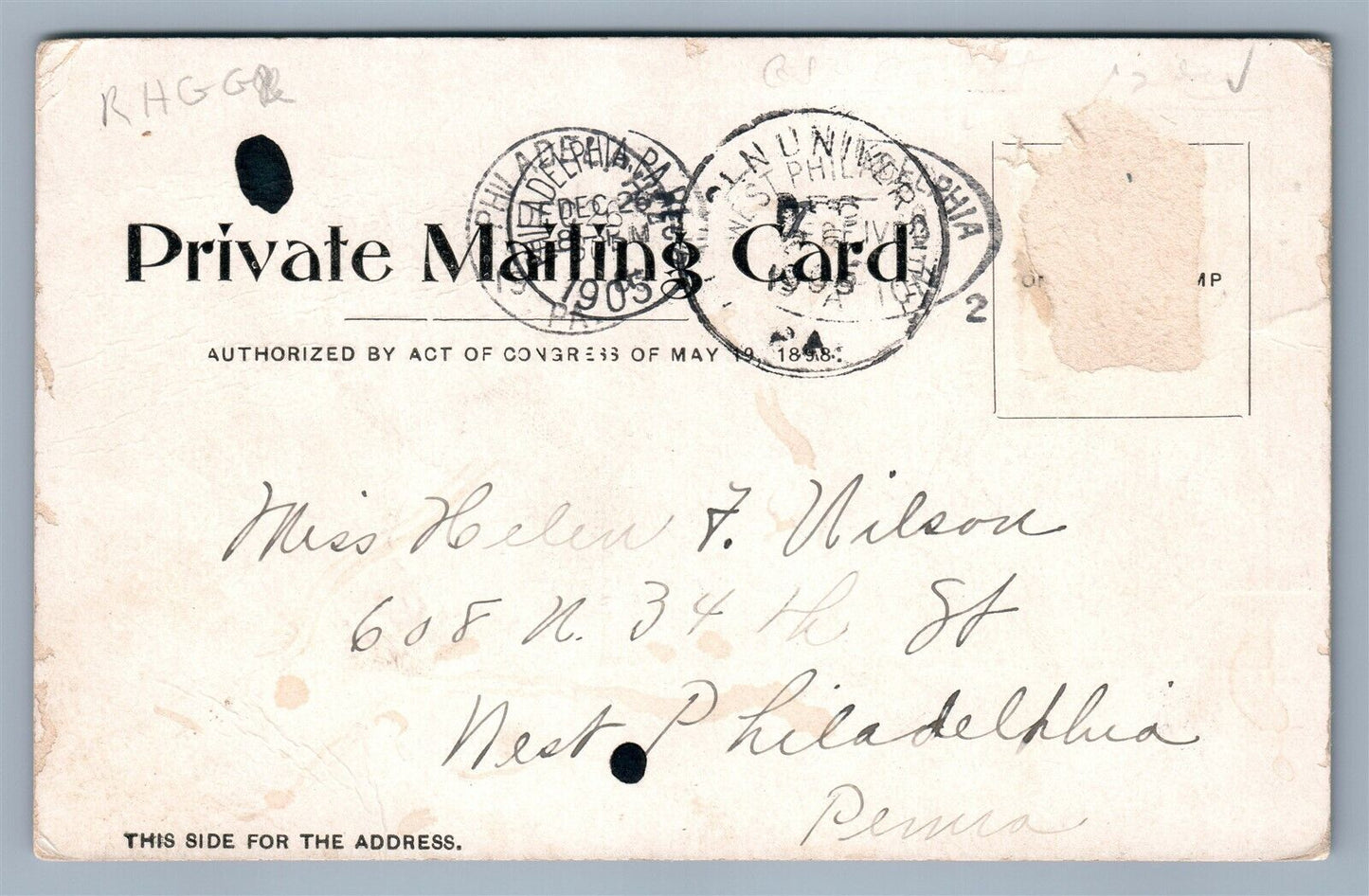 KENNET SQUARE PA FRIEND'S MEETING HOUSE PRIVATE MAILING ANTIQUE POSTCARD