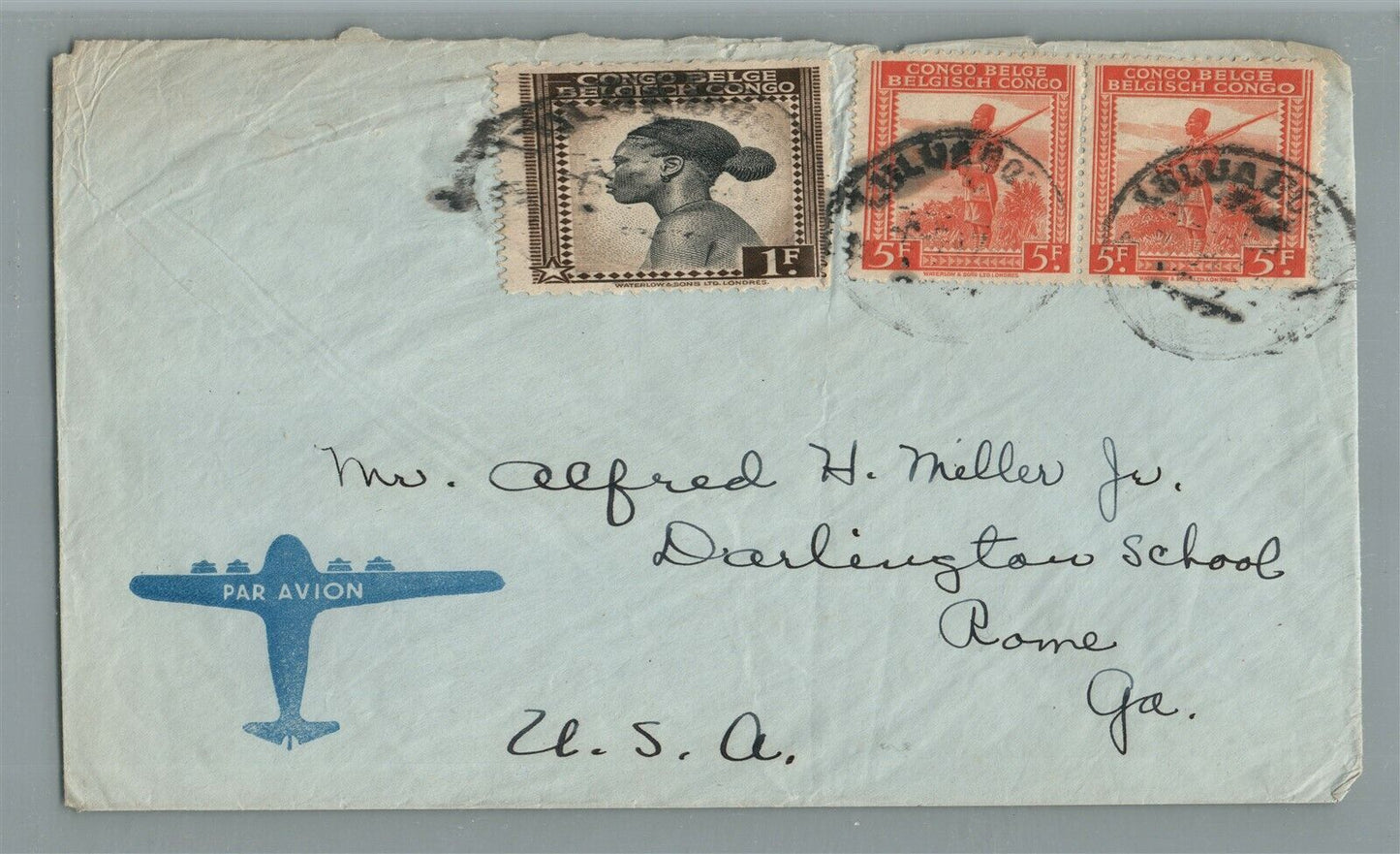 BELGIAN CONGO to USA PAR AVIAN VINTAGE COVER w/ STAMPS