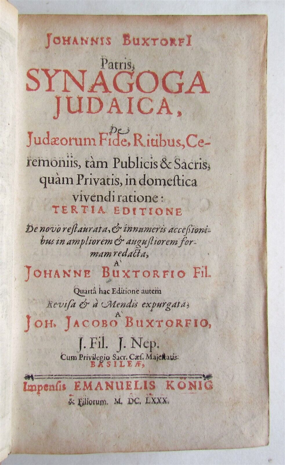 1680 SYNAGOGA JUDAICA BUXTORF antique 17th CENTURY GERMAN JEWRY HISTORY vellum