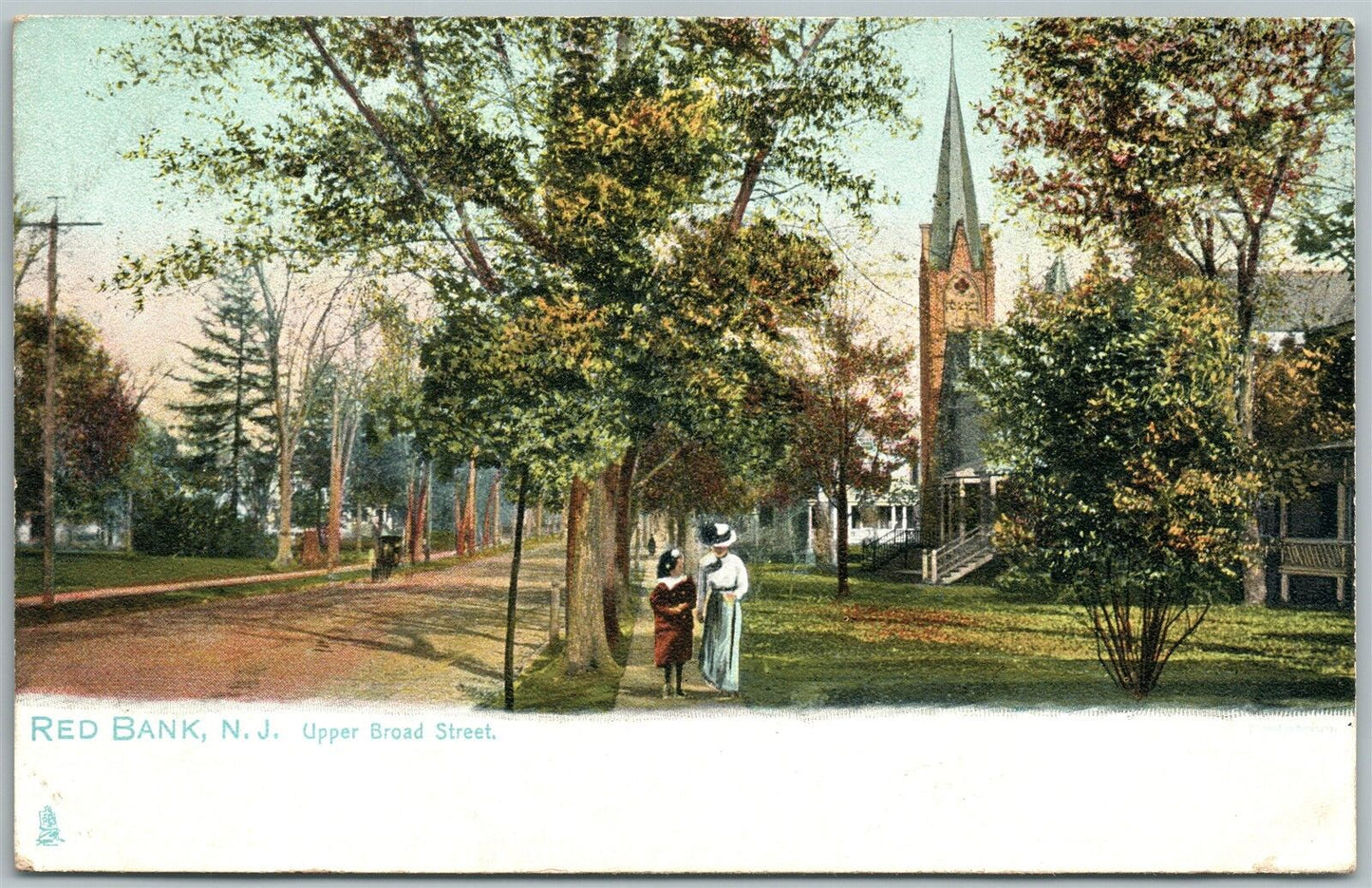 RED BANK NJ UPPER BROAD STREET 1909 ANTIQUE POSTCARD