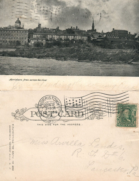 NORRISTOWN PA FROM ACROSS THE RIVER 1906 UNDIVIDED ANTIQUE POSTCARD