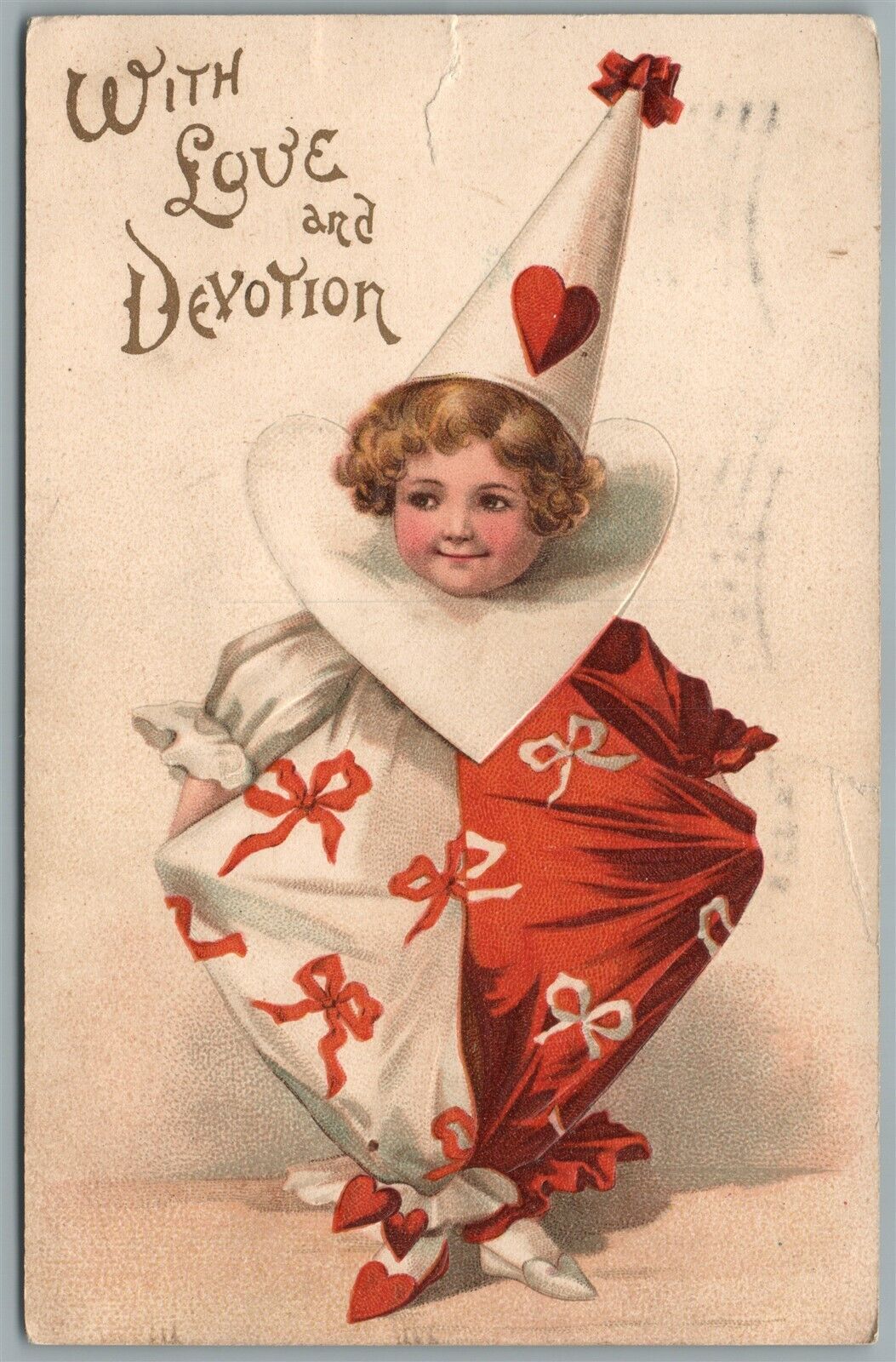 VALENTINE 1907 ANTIQUE POSTCARD w/ CLOWN