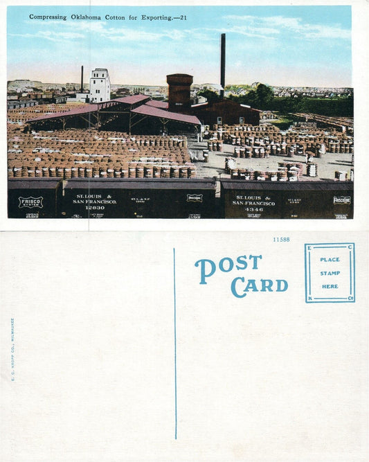 COMPRESSING OKLAHOMA COTTON FOR EXPORTING ANTIQUE POSTCARD