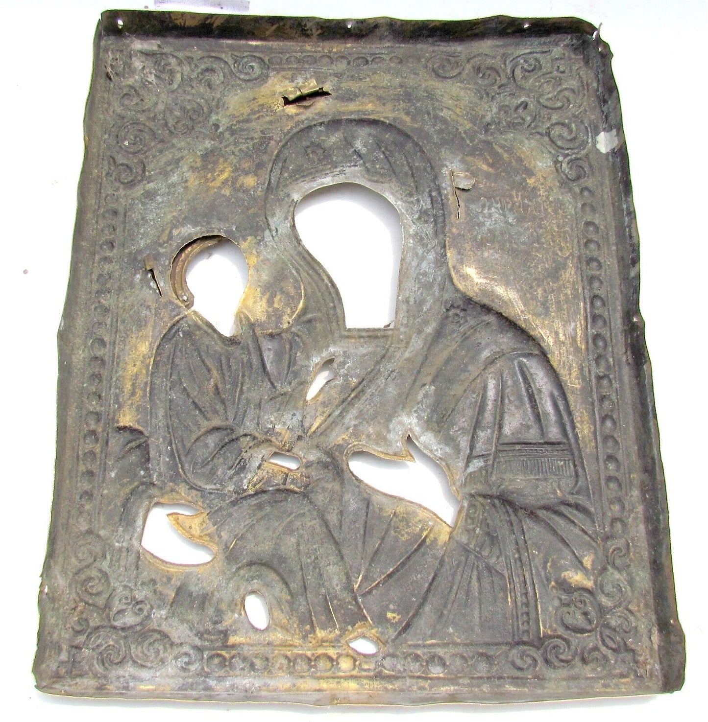 RUSSIAN ICON OKLAD 19th CENTURY antique BRASS TIKHVINE MOTHER OF GOD