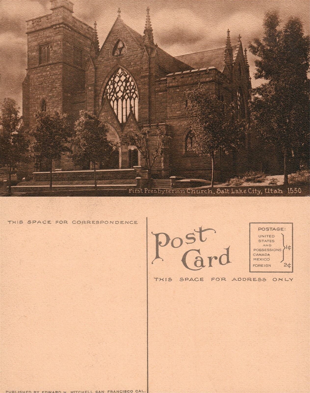 SALT LAKE CITY UTAH FIRST PRESBYTERIAN CHURCH ANTIQUE POSTCARD