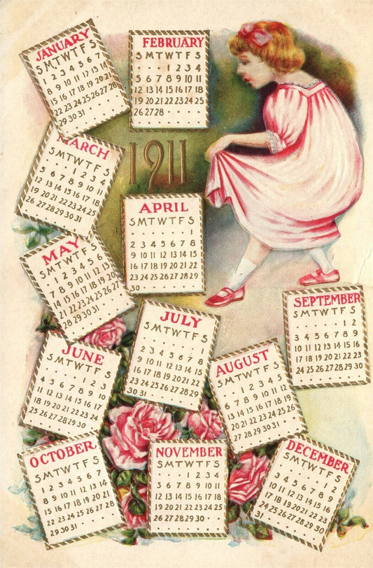 1911 CALENDAR ANTIQUE POSTCARD