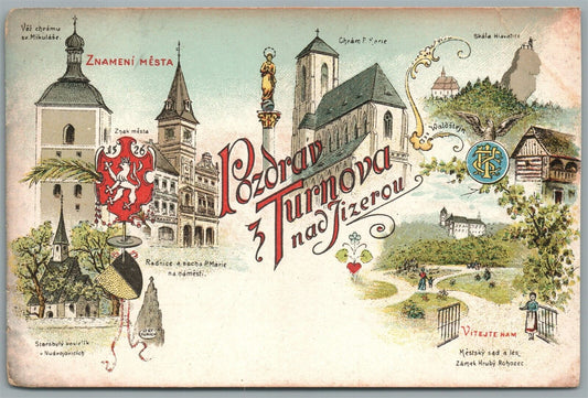 CZECH REPUBLIC POZDRAV Z TURNOVA NAD JIZEROU ANTIQUE POSTCARD