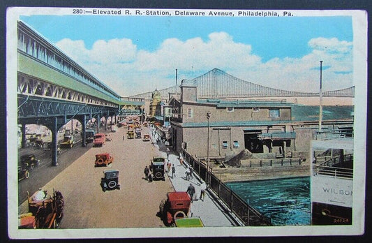 VINTAGE POSTCARD ELEVATED RAILROAD STATION DELAWARE AVE PHILADELPHIA PA railway