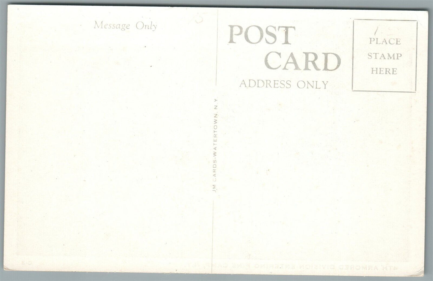 PINE CAMP NY 4th ARMORED DIVISION VINTAGE POSTCARD