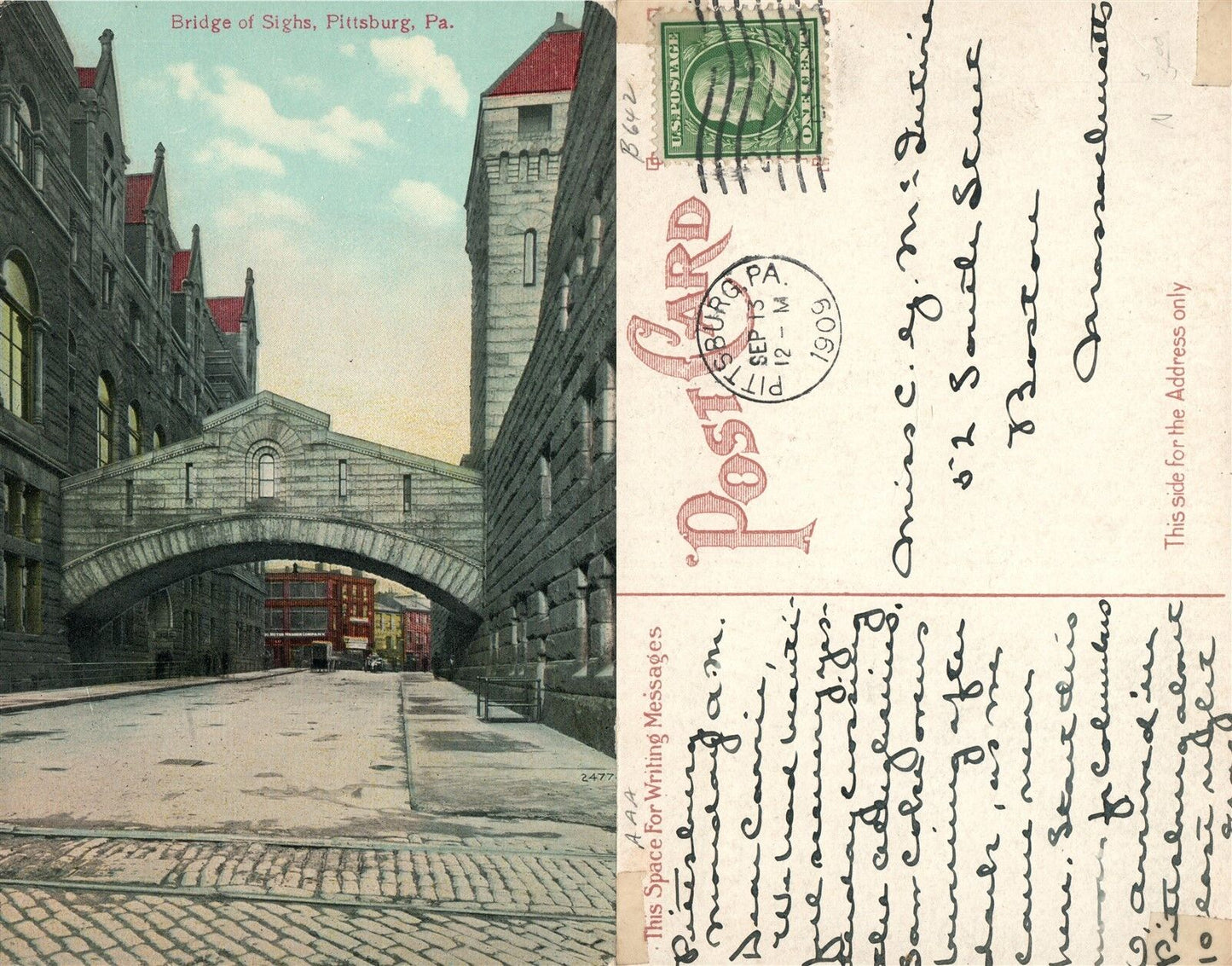 PITTSBURG PA BRIDGE OF SIGHS 1909 ANTIQUE POSTCARD