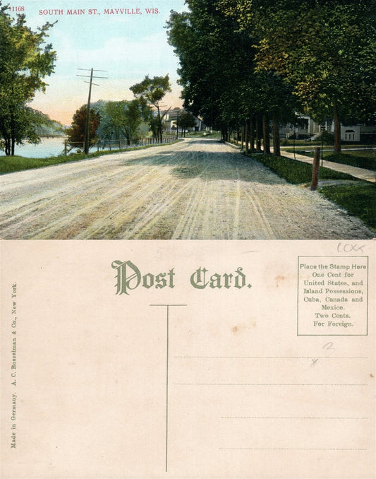 MAYVILLE WIS. SOUTH MAIN STREET ANTIQUE POSTCARD