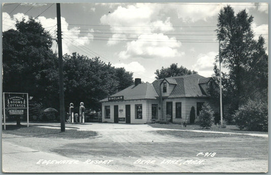 BEAR LAKE MI GAS STATION EDGEWATER RESORT VINTAGE REAL PHOTO POSTCARD RPPC