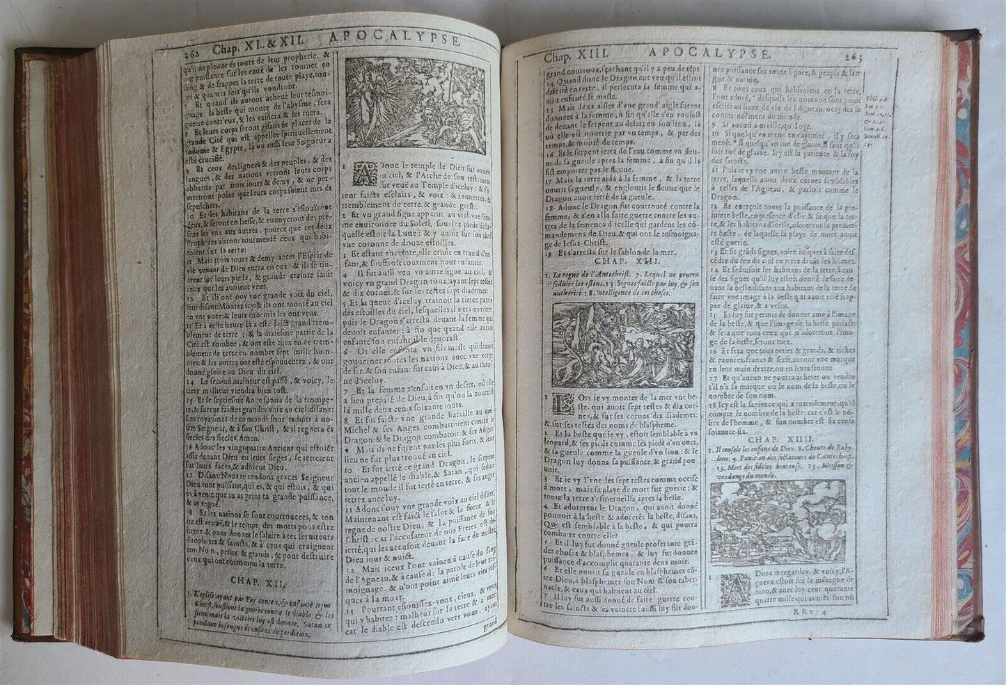 1620 BIBLE in FRENCH ANTIQUE ILLUSTRATED w/ 215 WOODCUTS !