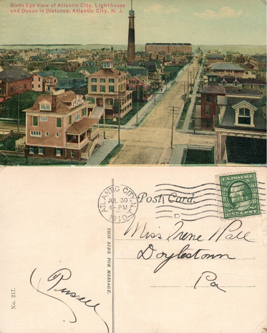 ATLANTIC CITY N.J. 1910 ANTIQUE POSTCARD