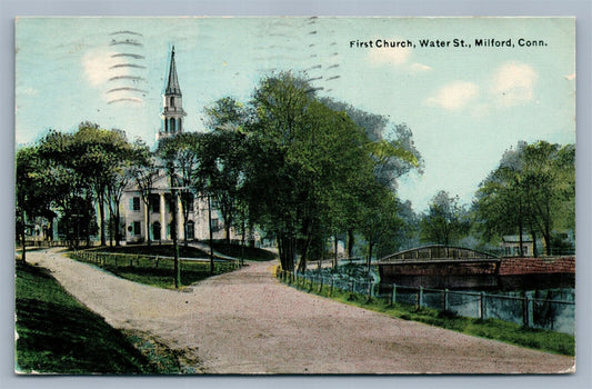 MILFORD CT FIRST CHURCH WATER STREET 1912 ANTIQUE POSTCARD