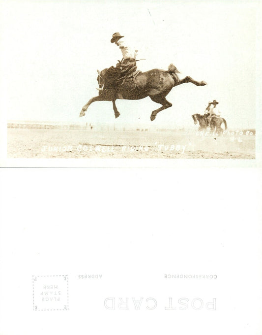 SIDNEY RODEO CHAMPIONSHIP JR. COLWELL on TUBBY VINTAGE REAL PHOTO POSTCARD RPPC