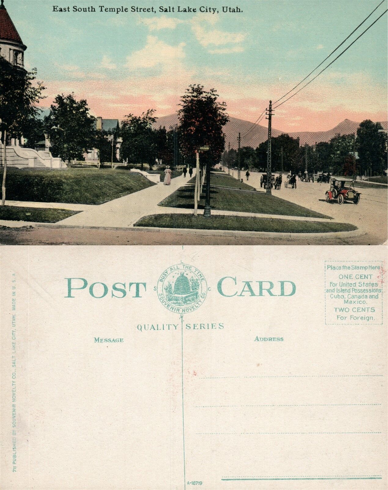 SALT LAKE CITY UT EAST SOUTH TEMPLE STREET ANTIQUE POSTCARD