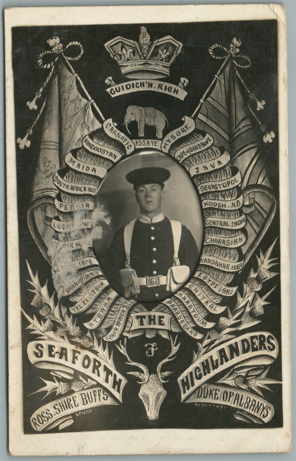 BRITISH SOLDIER SEAFORTH HIGHLANDERS ANTIQUE REAL PHOTO POSTCARD RPPC