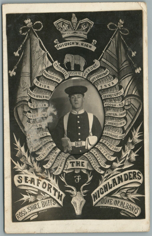 BRITISH SOLDIER SEAFORTH HIGHLANDERS ANTIQUE REAL PHOTO POSTCARD RPPC