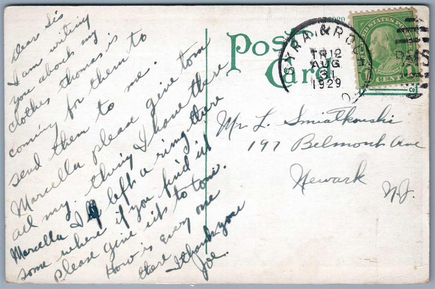 AUBURN NY GENESEE 1929 ANTIQUE POSTCARD